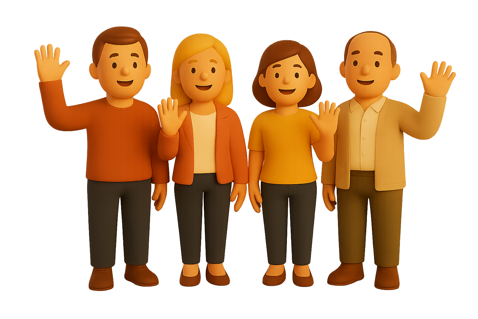 3D illustration of a team waving